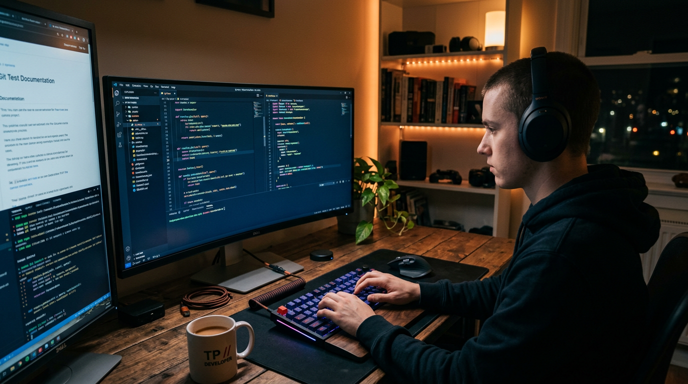 Developer workspace with code